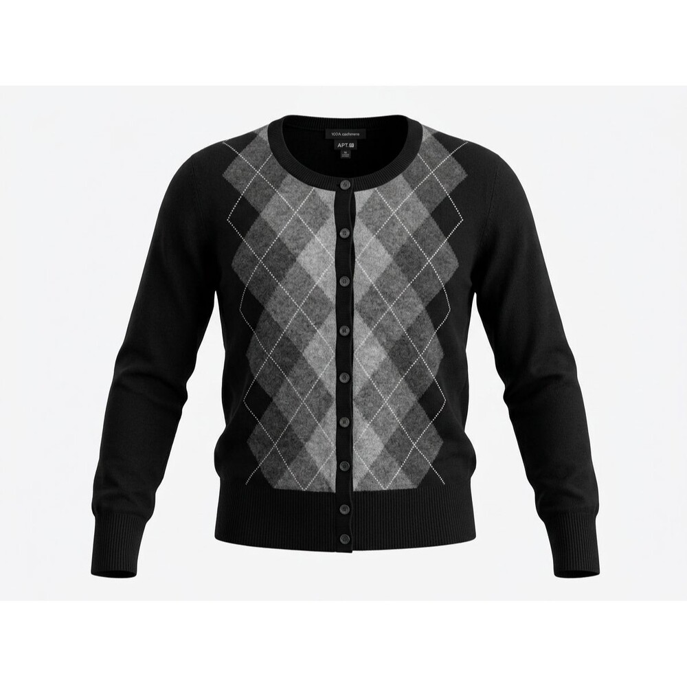 Apt 9 100% Cashmere Cardigan Sweater Womens Medium Black Gray Button-front
